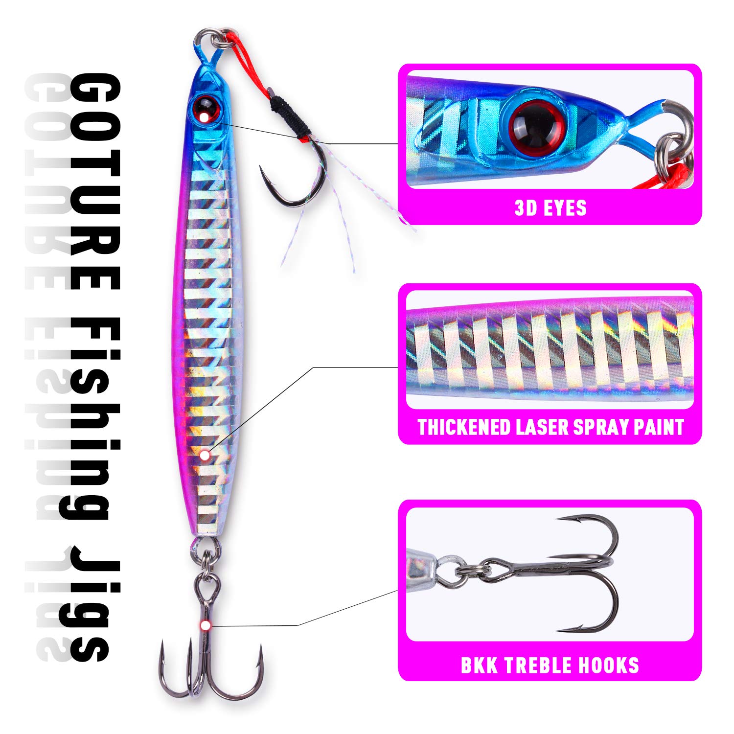 Goture Saltwater Lead Vertical Jigs, Artificial Bait Boat Fishing Lures Jigging Lures - 0.7oz Multi Colors Vertical Jigs, Pack of 6