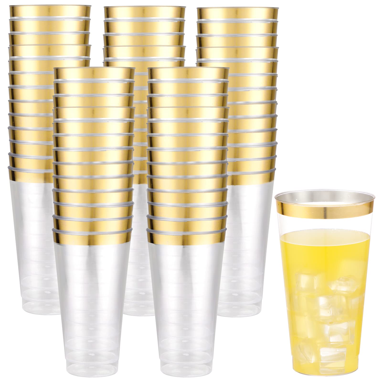 Photo 1 of LIYH 100 Pcs Gold Plastic Cups - 16 oz Clear and Gold Rim Plastic Wine Cups, Big Size Fancy Disposable Party Cup Beverage Drinking Cup for Party & Wedding