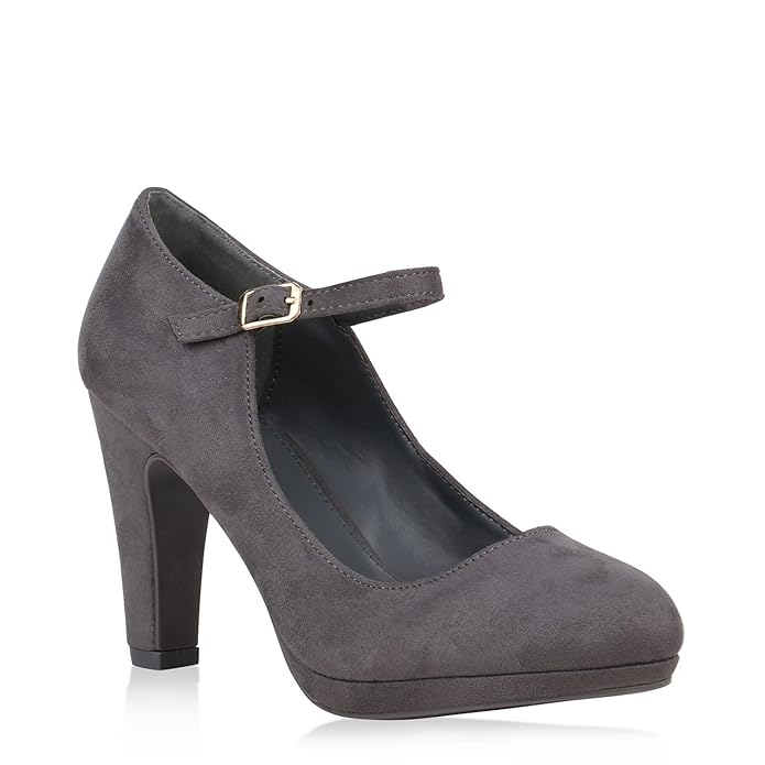 Stiefelparadies Damen Pumps Mary Janes mit Blockabsatz Lack Schleifen Flandell