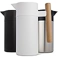 Hastings Collective Thermal Coffee Carafe 40 Oz - Stainless Steel Double Walled Vacuum Insulated Carafe - 1 Liter Thermal Coffee Pot Thermos, Travel Size Beverage Dispenser with Tea Infuser (White)