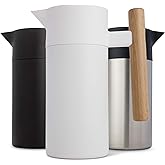 Hastings Collective Thermal Coffee Carafe 40 Oz - Stainless Steel Double Walled Vacuum Insulated Carafe - 1 Liter Thermal Coffee Pot Thermos, Travel Size Beverage Dispenser with Tea Infuser (White)