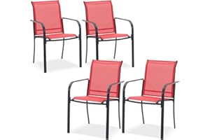 DIFY Patio Dining Chairs Set of 4, Stackable Outdoor Metal Chairs for Garden, Porch and Lawn, Red