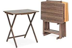 PJ Wood 5 Pack XL Oversize Tray Table for Living Room or Kitchen, Indoor TV Tray for Small Spaces and Family Gatherings, Rustic Espresso