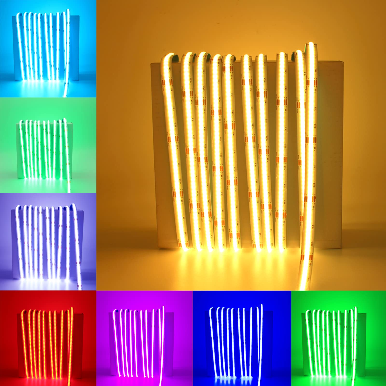 Boarda RGB COB LED Strip,24V 840 LEDs/m CRI90+ FCOB Flexible RGB LED Tape,5m 4200 LEDs Super Bright RGB COB LED Strip for Cabinet,Kitchen DIY Lighting Project