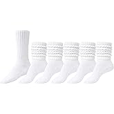 6 Pair Cotton Crew Slouch Socks Womens Scrunch Ribbed Soft Retro Boot Calf Sock