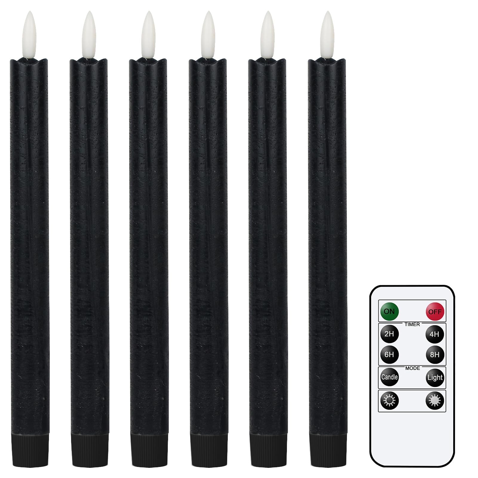 Photo 1 of GenSwin Flameless Black Taper Candles Flickering with 10-Key Remote, Battery Operated Led Warm 3D Wick Light Window Candles Real Wax Pack of 6, Christmas Home Wedding Decor(0.78 X 9.64 Inch)