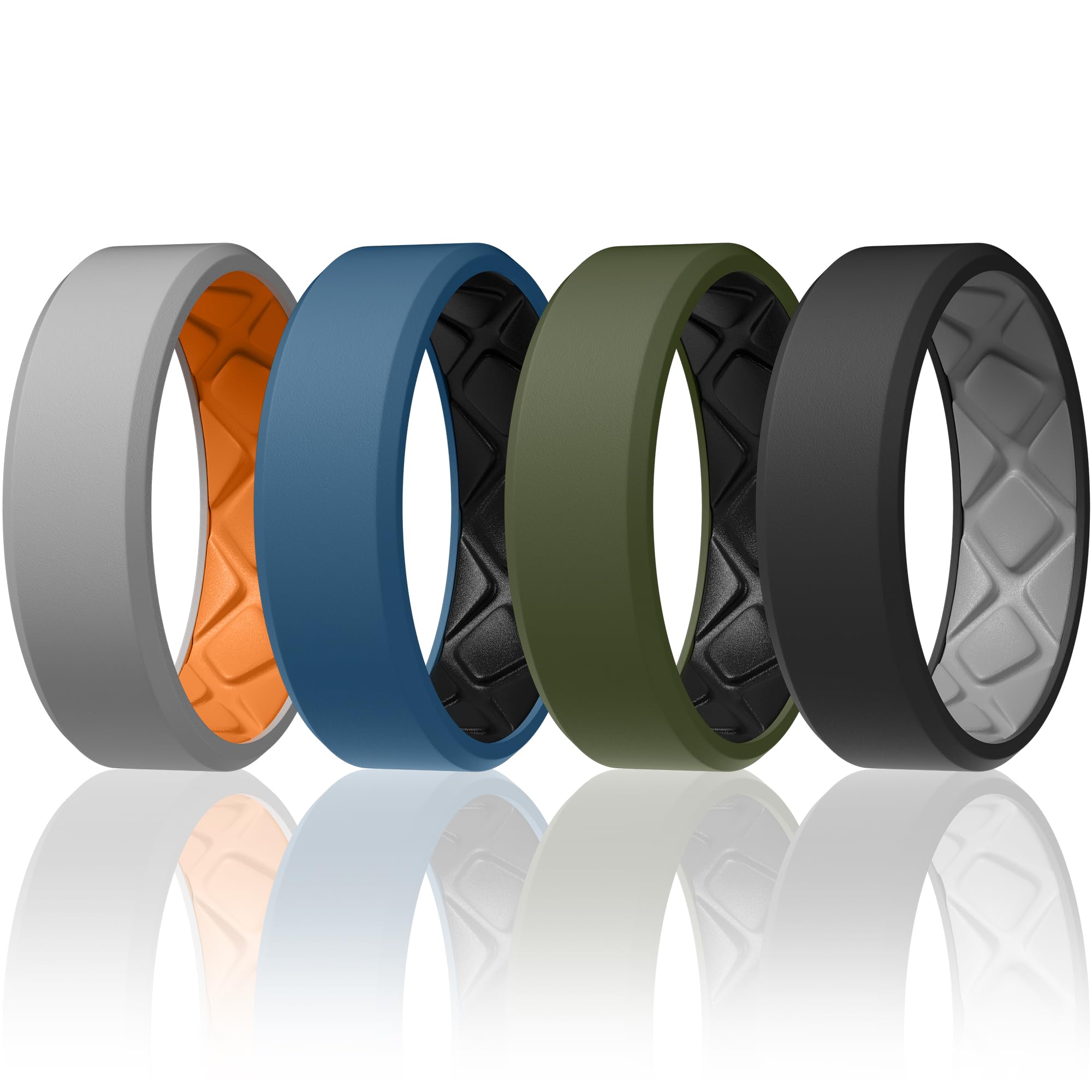 Egnaro Men's Silicone Rings, 7.5mm Wide 2.5mm Thick