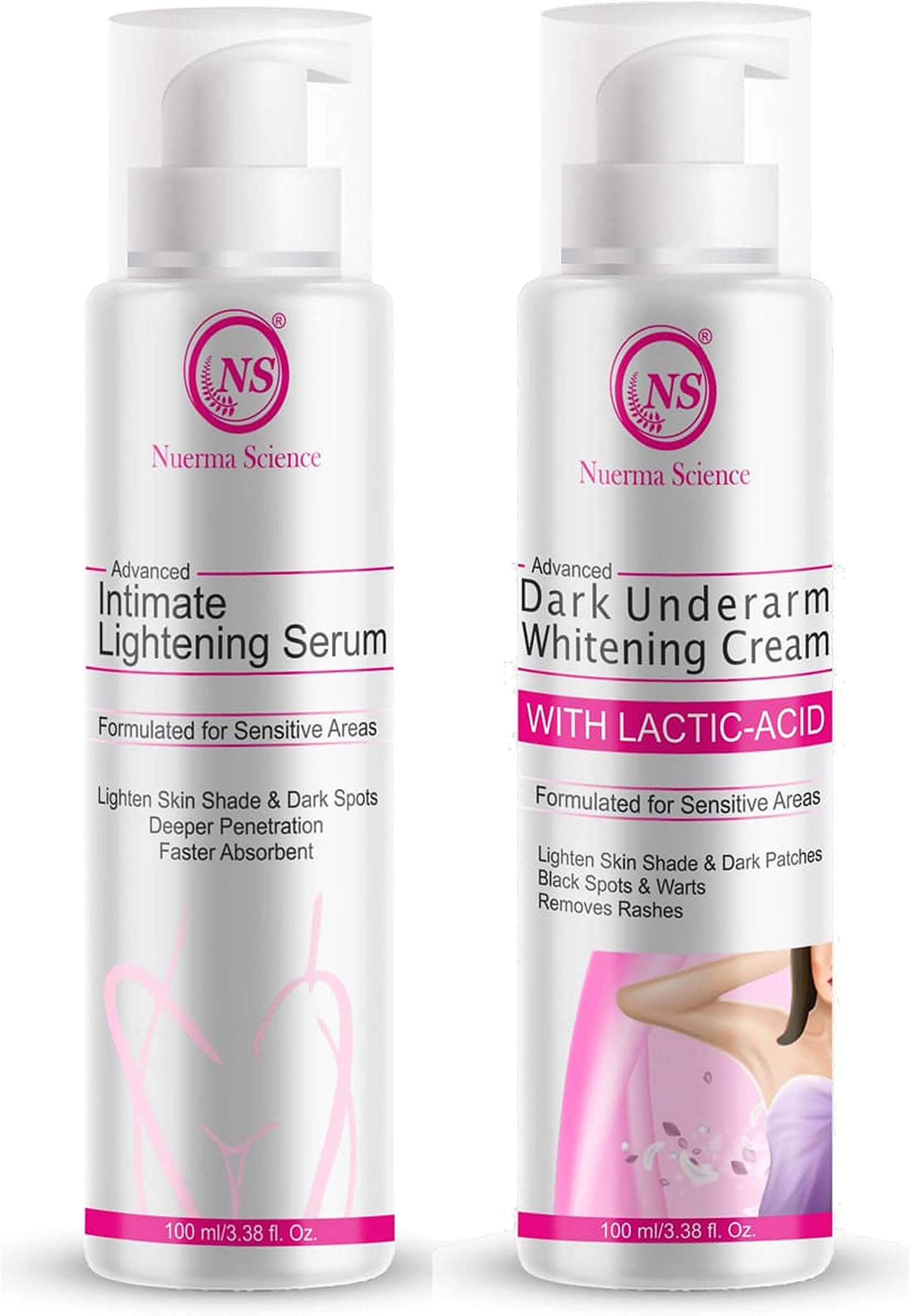 Nuerma Science Advanced Dark Underarm Whitening Cream and Intimate Area Lightening Serum (Pack of 2)