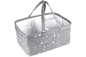 Lemonfilter Baby Diaper Caddy Organizer, Nursery Storage Bin Portable Car Organizer with Detachable Divider and 10 Invisible Pockets for Diapers & Wipes (Grey Star)