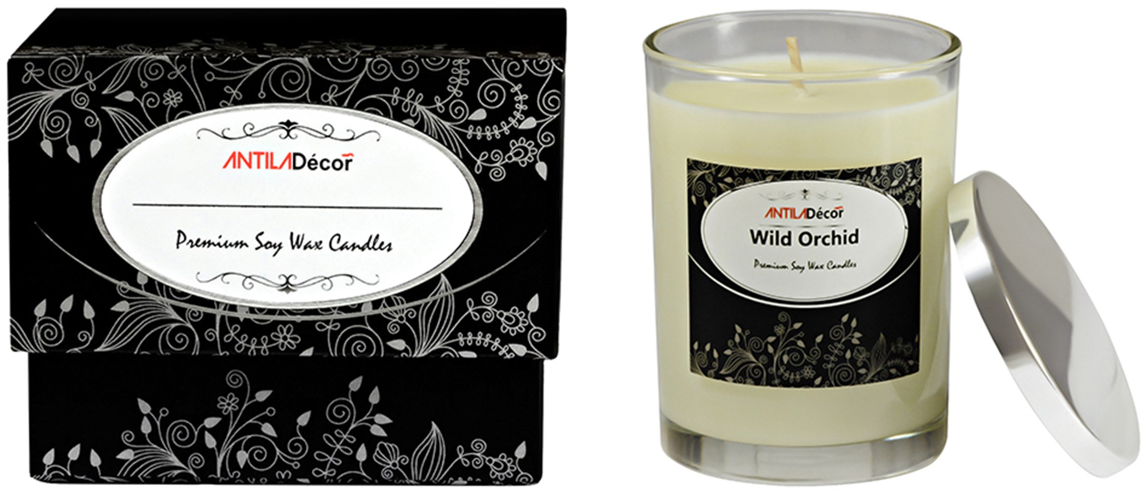 Gift Boxed Large Scented Jar Candle with Lid in Floral Scent of Wild Orchid – an Exotic Fragrance Made from Natural Oils, 55 Hours Burn Time, 260g Wax Weight