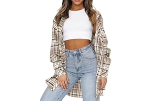 Lacozy Womens Buffalo Plaid Flannel Shirt Long Sleeve Collar Button Down Blouses Tops