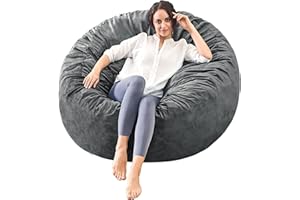 ILPEOD Bean Bag Chairs for Adults - 4' Memory Foam Furniture BeanBag Chair - Big Sofa with Soft Micro Fiber Cover - Round Fluffy Couch for Living Room Bedroom College Dorm - 4 ft, Grey