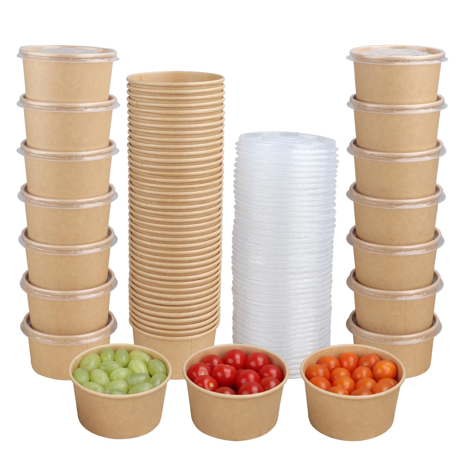 Photo 1 of JAYEEY 14 oz Disposable Kraft paper bowls with lids, Food containers Soup Bowls Party Supplies Treat Bowls 50 Pack