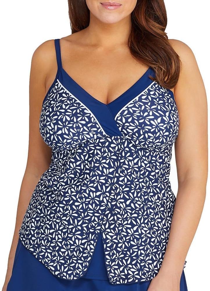 Maxine Of Hollywood Women's Plus Size V-Neck Front Slit Tankini Swimsuit Top