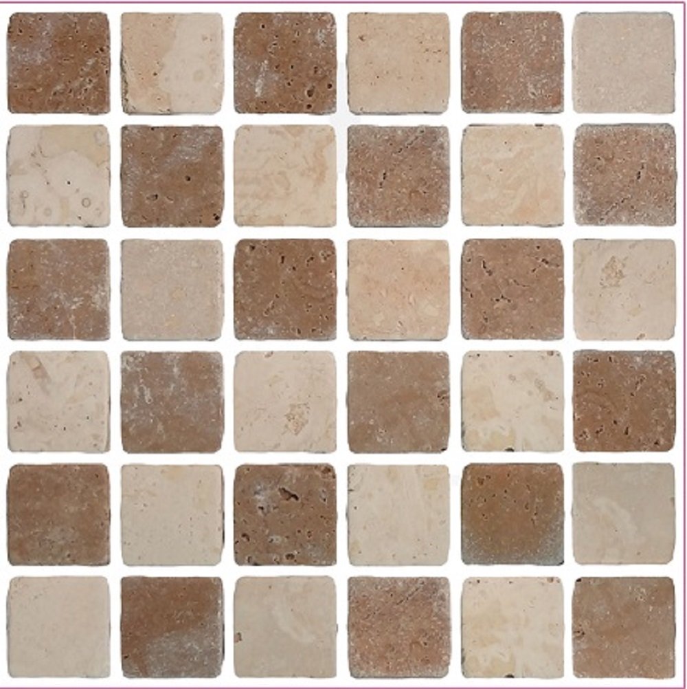 Pack of 10 Tile Stickers Brown Stone Travertine Effect Mosaic self Adhesive Wall Art Decor Tile transfers Bathroom backsplash Kitchen splashbacks Peel and Stick Cover
