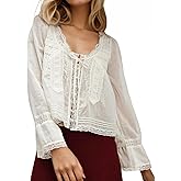 Womens Lace Shirts Long Sleeve Button Up Chiffon Cardigan Tie Front Flowy Beach Vacation Bohemian Y2k Clothes Tops