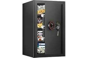 RXUJYC 3.8 Cub Large Safe Box Fireproof Waterproof, Anti-theft Fireproof Safe with Digital Keypad, Spare Keys and 3 Removable Shelf, Security Home Safe for Money Firearm Valuables