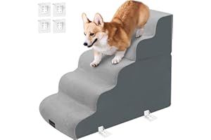 REST-EAZZZY Dog Stairs, Detachable Pet Stairs with Washable Cover,23.6" High Foam Dog Ramp for Bed, Non-Slip Pet Steps for Small Dogs, Cats to Get on High Bed, Sofa, Couch(5 Step, Gray)