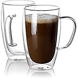 Sweese 416.101 Glass Coffee Mugs Set of 2 - Double Wall Tall Insulated Tea Cup with Handle Glassware, Perfect for Cappuccino,