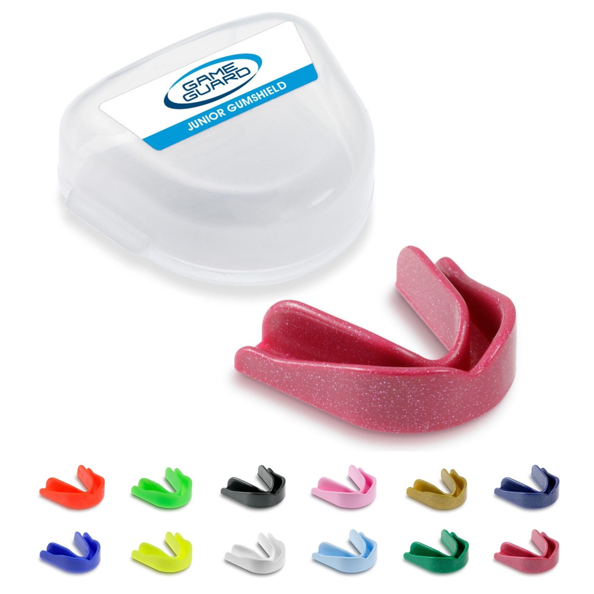 GAME GUARD Sports Mouthguard – Easy Fit Boil & Bite Gum Shield for Kids/Junior (Age 8+) – Mouth Guard for Rugby, Hockey, GAA – Ideal for Schools and Clubs (Pink Sparkle)