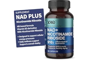 XKQ NAD+ Supplement 910mg, 60 Servings,Take 2 Daily | Nicotinamide Riboside for Healthy Aging, Supports Cellular Energy, Brain, Muscle & Heart Health | NAD Resveratrol, NMN Supplement Alternative