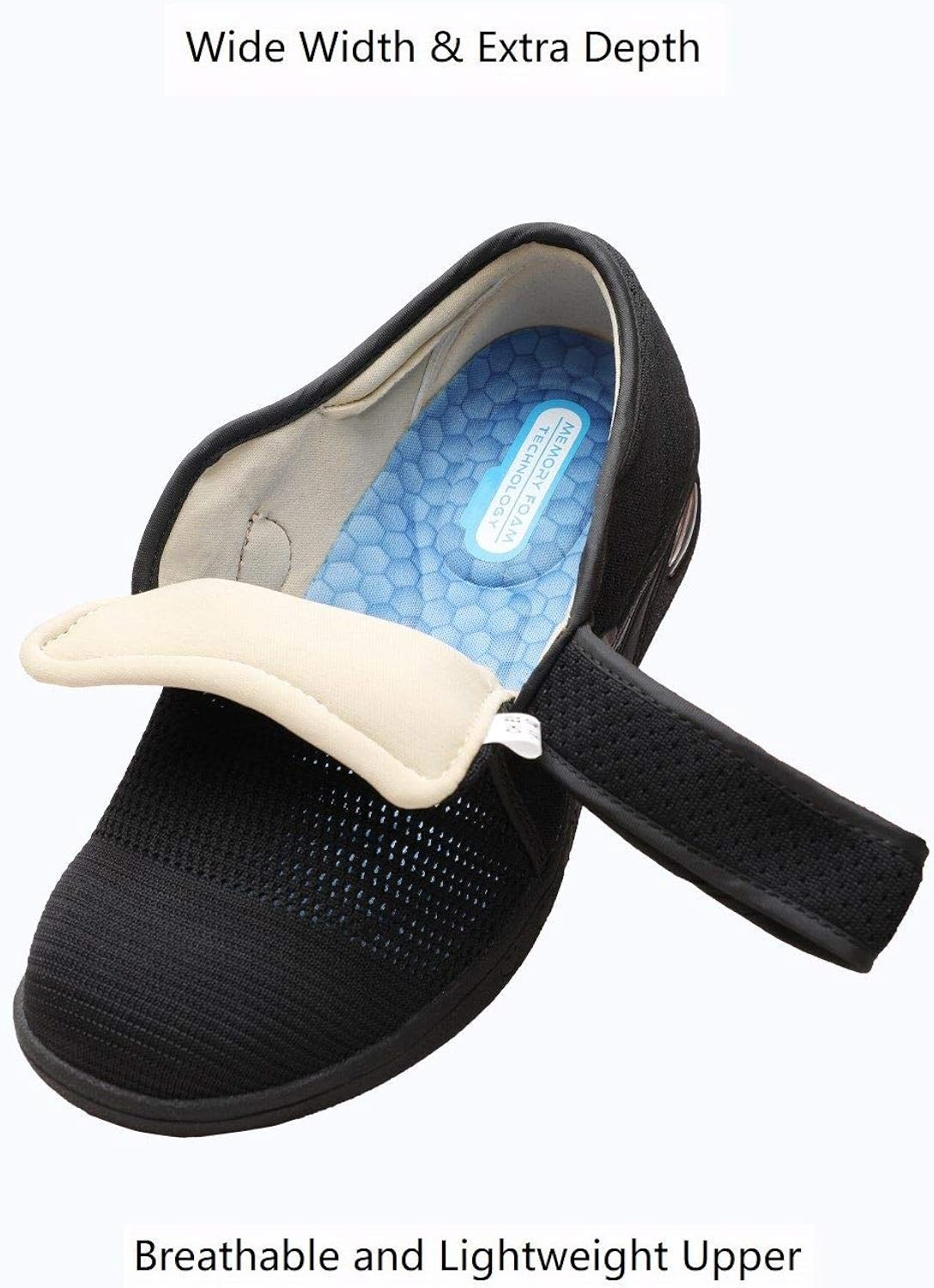 DENACARE Women's Diabetic Shoe with Wide Width Lightweight Velcro Closure Memory Foam: Shoes