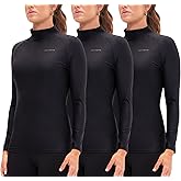 DEVOPS 3 Pack Women's Compression Shirt Dry Fit Turltle Neck Long Sleeve Running Athletic T-Shirt Workout Tops