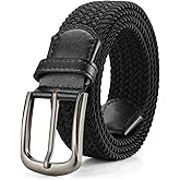 GAEKEAO Elastic Braided Belt for Men 1 3/8" Stretch Woven Belt for Golf Casual Pants Jeans - Black