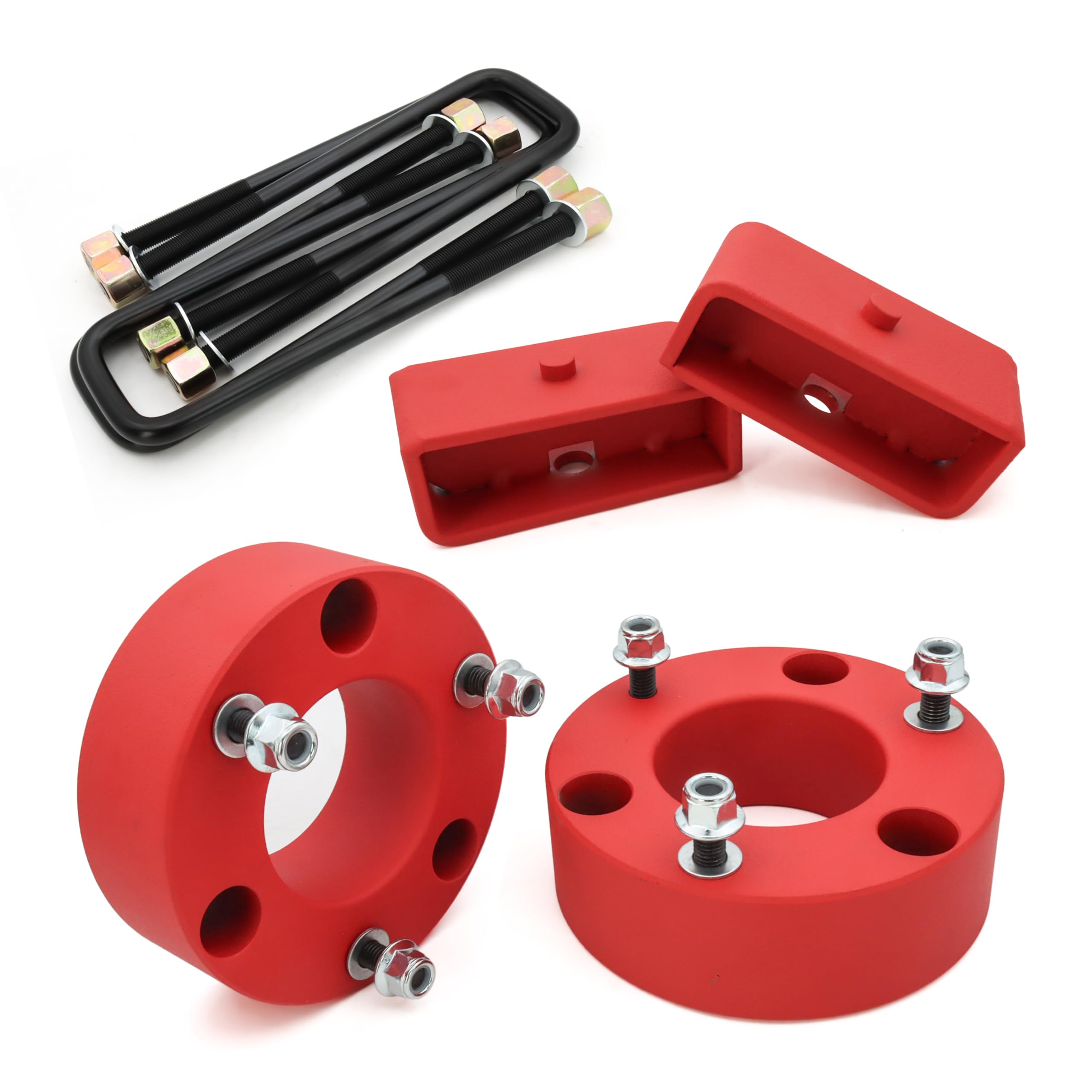 Photo 1 of 3" Front 2" Rear Leveling Lift Kit for 2007-2024 Chevy Silverado 1500 & GMC Sierra 1500 2WD/4WD - Grade A Coating Strut Spacer Suspension Leveling Kit for Silverado/Sierra 1500, Wrinkle Red