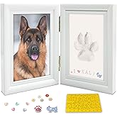 MYPAWLETS Dog or Cat Paw Print Frame Kit with Trinkets,Large Pawprint Area,Pet Paw Print Impression kit with Soft Clay,Wooden Dog Picture Frame,Personalized Gift Keepsake for Pet Lovers-Large White