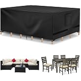 Richwon Patio Furniture Covers, Outdoor Table Covers, Waterproof Rectangle, Heavy Duty, 128"L x 84"W x 28"H, Black