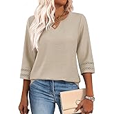 Lomon Womens 3/4 Sleeve V Neck Bohemian Blouses Casual Loose Fit Tunic Tops Vacation Clothes