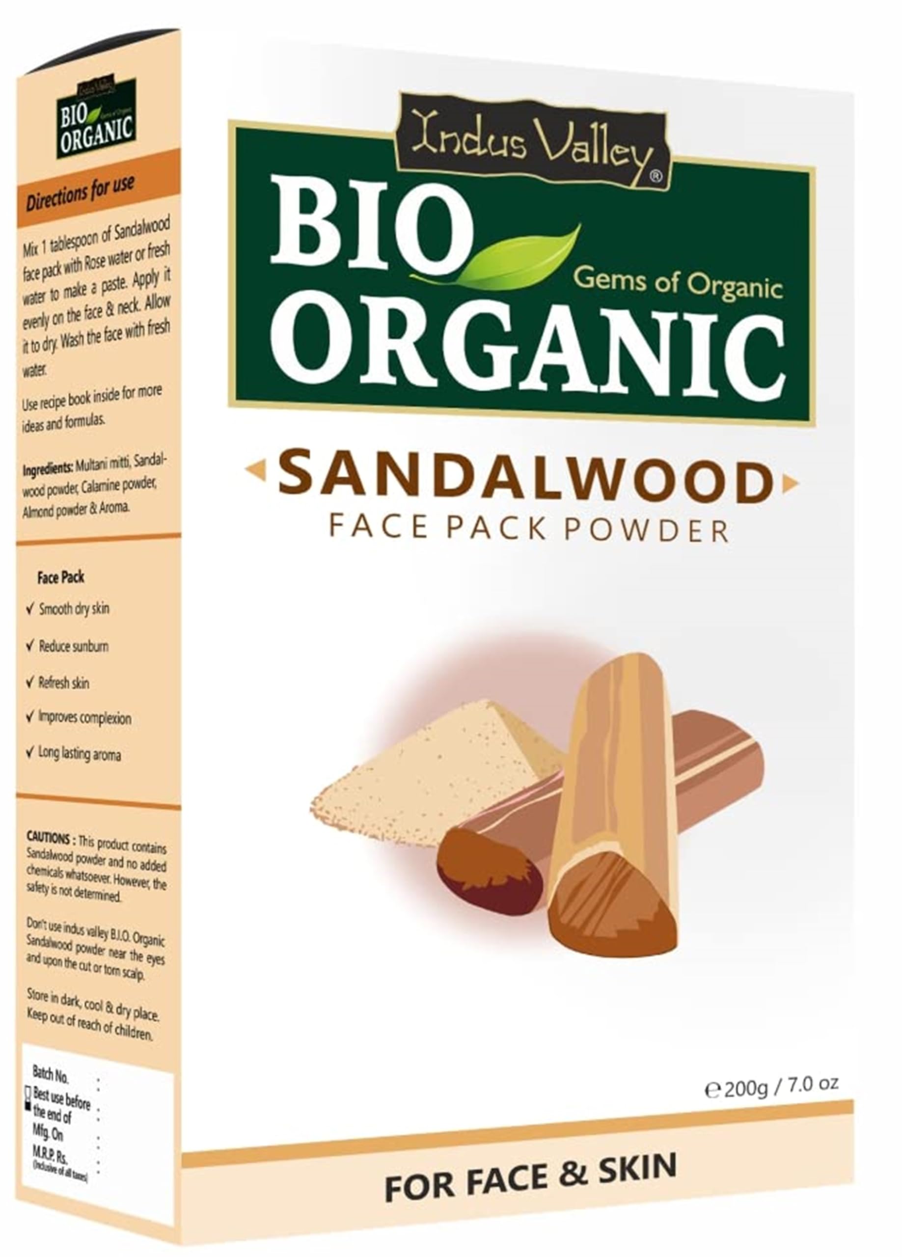Indus Valley Sandalwood Face Pack with Multani Mitti, Almond and Calamine, 1 Pack (200g)