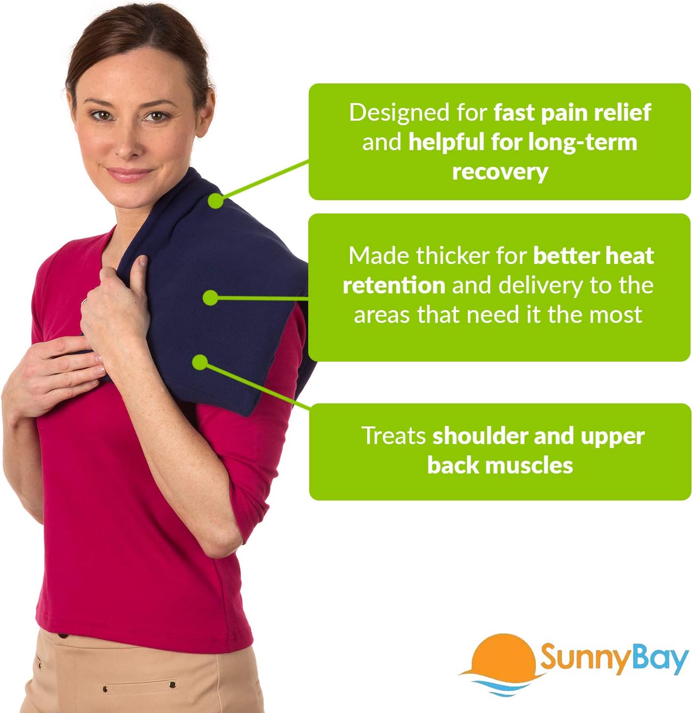Sunny Bay Extra Long and Wide Neck Heating Wrap, Heat Therapy Pad for Sore Neck & Shoulder Muscle Pain Relief - Thermal, Personal, Reusable, Non Electric, Hot Pack Pads/Cold, Wheat Filled (Navy Blue): Beauty