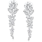 Bridal Chandelier Earrings for Women Silver Plated Brass AAA CZ Cubic Zirconia Cluster Marquise Teardrop Leaf Prom Statement Jewelry