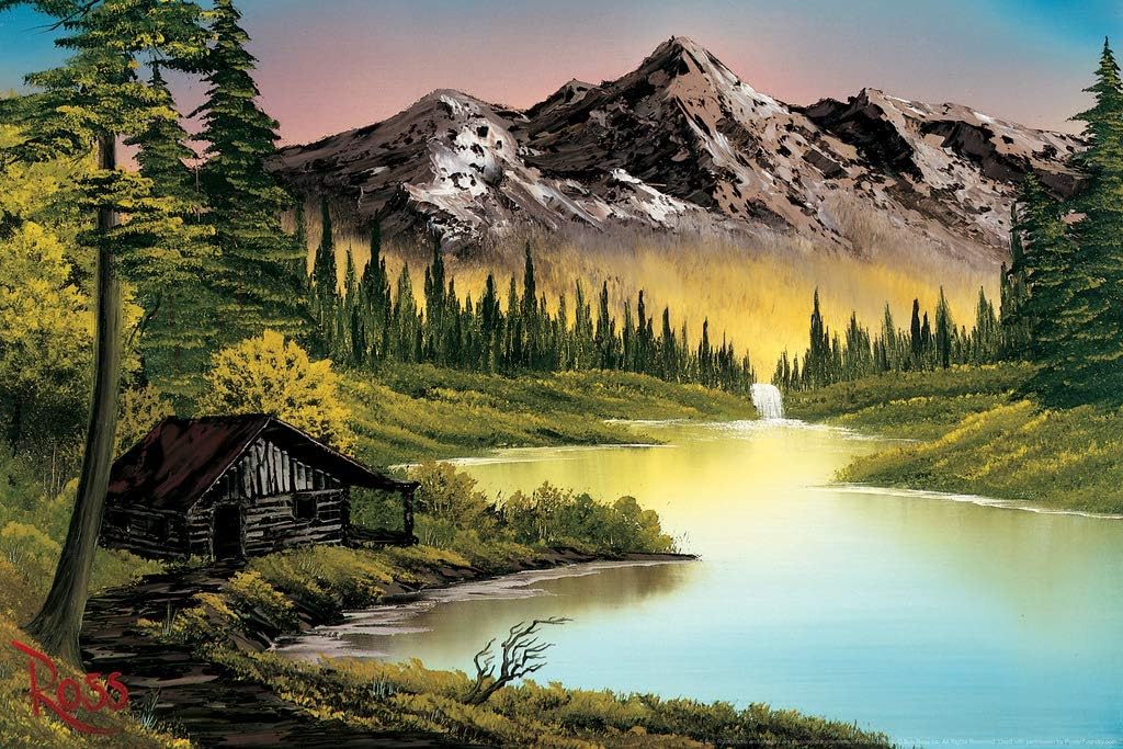 Posters & Prints - Bob Ross Mountain Retreat Art Print Bob Ross Poster Bob Ross Collection Bob Art Paintings Happy Accidents Bob Ross Print Decor Mountains Painting Cool Wall Decor Art Print Poster 12x18
