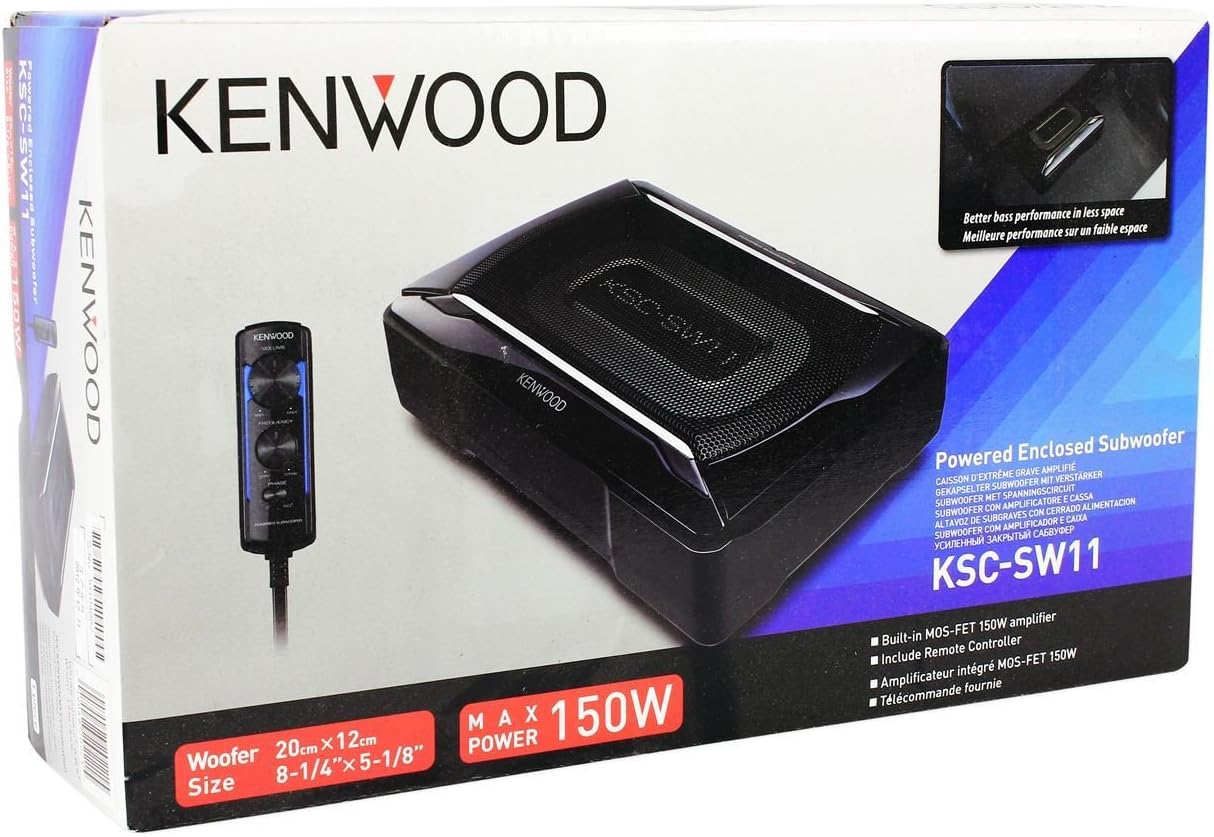 Kenwood Ksc Sw11 Underseat Subwoofer Built In Amplifier 150w Wired Remote Rca