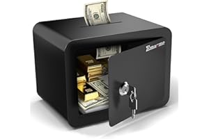 EMASME Small Safe, Locker Safes with Key and Coin Slot, Little Safes for Money, Cheap Home Safety, Small Hidden Safe, Savings Box with Key – Mini Security for Home, Office, Travel, Pets，0.23 Cubic