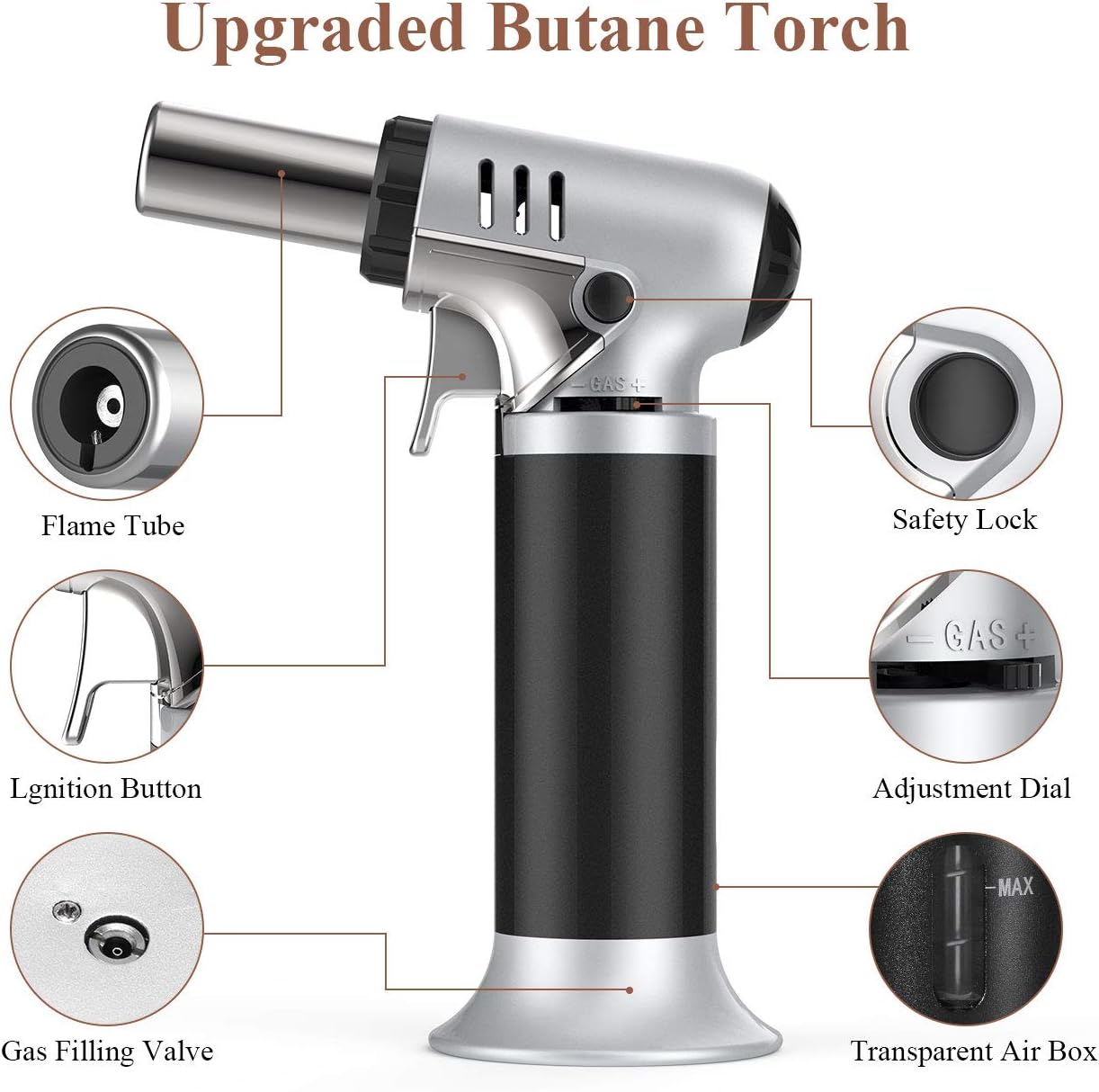 Blow Torch, Kitchen Torch Lighter with Safety Lock, Refillable Butane