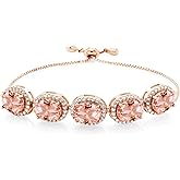 Gem Stone King 18K Rose Gold Plated Silver 9X7MM Oval Gemstone Birthstone 5-Stone Tennis Bracelet For Women | Fully Adjustable Up to 9 Inch | Fine Jewelry Gifts for Her Mom Women Wife