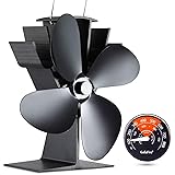 GALAFIRE [ 2 Years ] 122°F Start Silent Heat Powered Wood Stove Fan 4 Blade Black Small for Gas/Pellet/Wood/Log Burning Stove