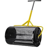 JILLSKY 30 Inch Compost Spreader, Peat Moss &amp; Lawn Top Dressing Spreader | 26 Gal (99L) Heavy Duty Metal Mesh Roller, Welded Frame, Stable T-Handle, for Lawn Soil Grass Seed Fertilizer Manure