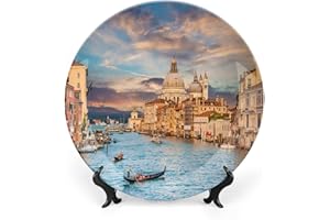 XISUNYA 8 Inch Decorative Plate, Italy Porcelain Plate, Traditional Gondola on Famous Canal Grande in Venice Print Ornament Display Plate for Dining Table Setting, Wedding Decorations, Christmas Tablescape