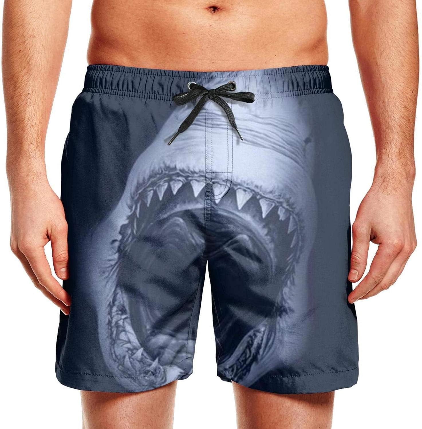 Men Swim Board Shorts Ocean Life Shark Tooth Quick Dry Shorts Adjustable Beach Wear Shorts Graphic
