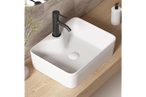 Rectangle Vessel Sink, OCEALAGOON 19x15 Inch White Vessel Sinks, Above Counter Bathroom Sinks, Porcelain Sink Bowl with Faucet Hole