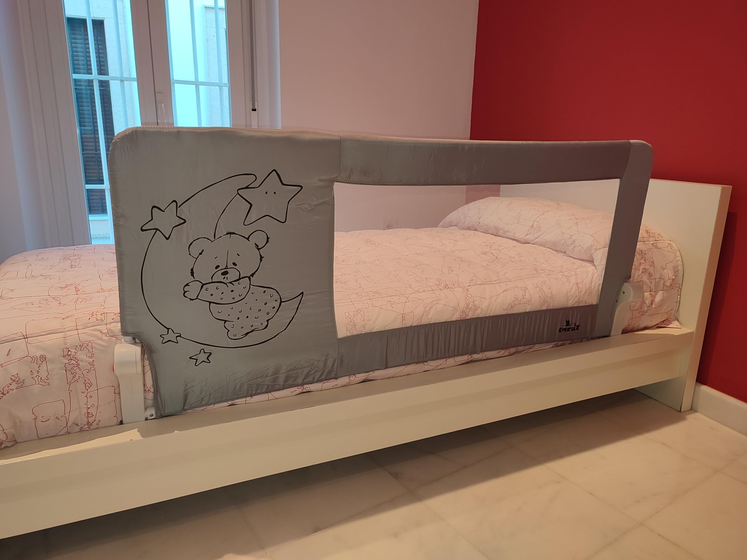 Barrier of Bed Nest Baby, 150 x 66 cm Model Bear and Moon Beige. Security Barrier. Stamp of Quality Sgs.