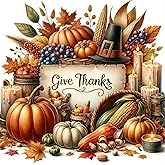 CHWGLFGG 5D Diamond Art Kits for Adults Beginners, Happy Thanksgiving Pumpkin Diamond Painting Kits, DIY Full Round Drill Paint by Diamonds Dot Gem Art for Adults, Home Wall Decor 13.7X 13.7 Inch