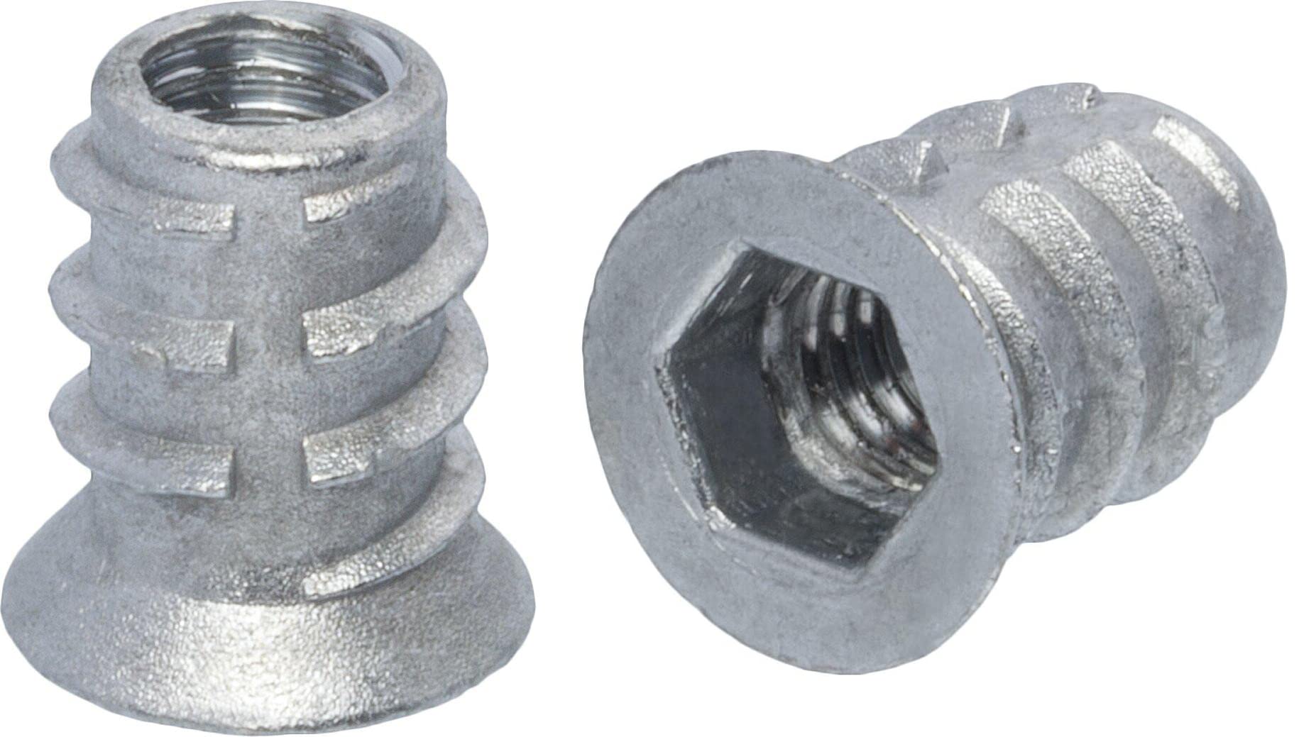 M8 x 24mm Wood Furniture Steel Insert Nut With Hex Socket And Collar E Type (Pack of 20) C08C/1