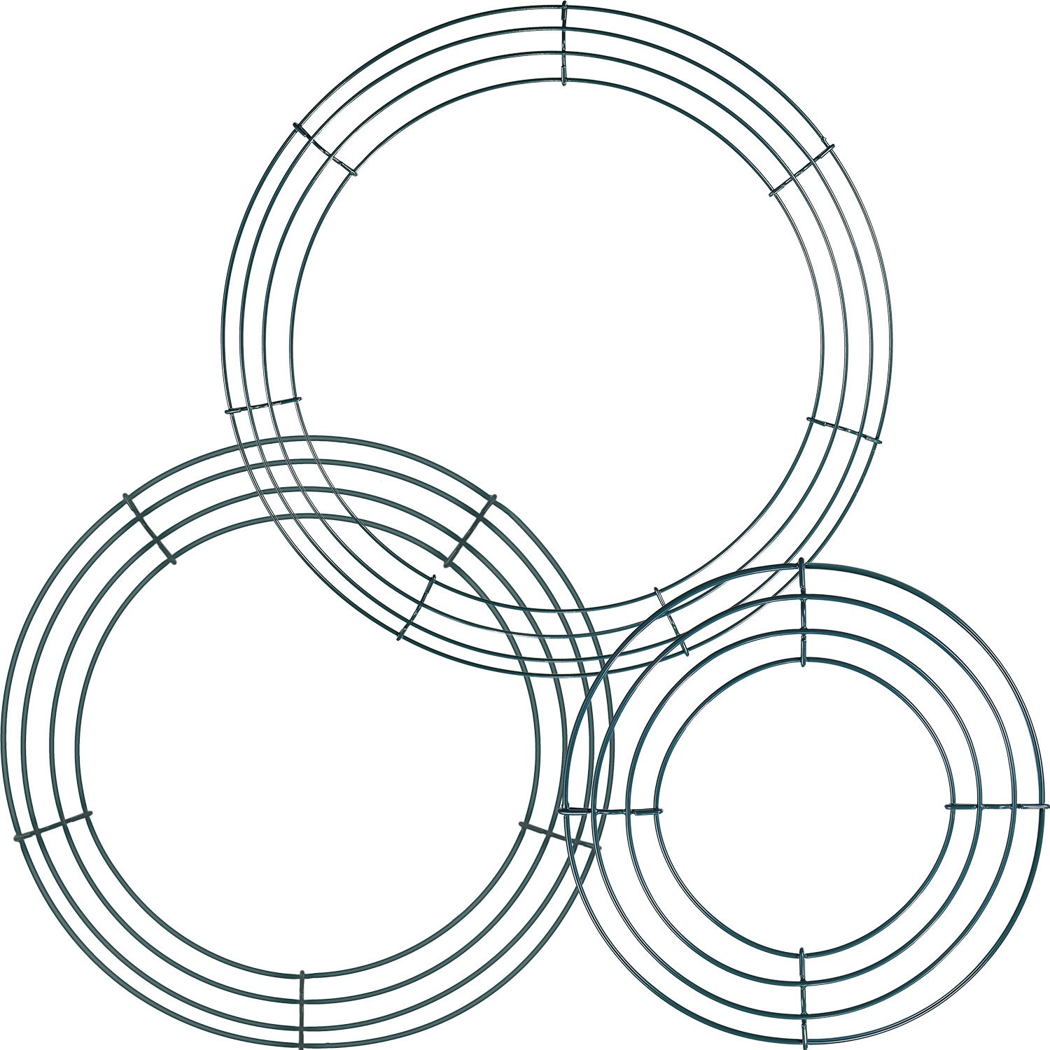 3 Pack Wire Wreath Rings Wire Wreath Frame for New Year Valentines Decoration, Dark Green (8 Inch, 12 Inch and 14 Inch)