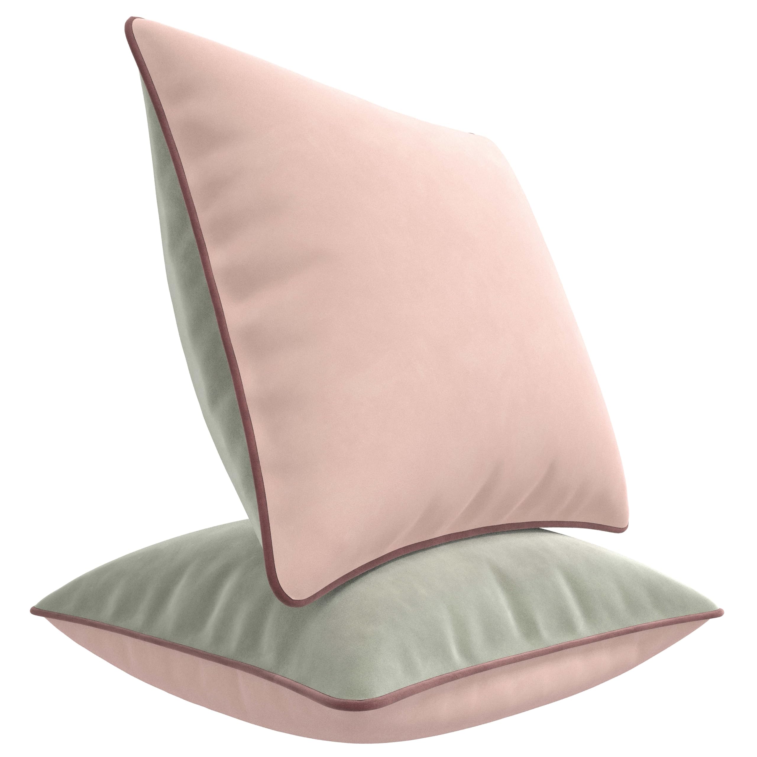 Blau Marité Decorative Velvet Throw Pillow Covers with Trim. Soft Velvet Decorative Pillow Cases. Velvet Cushion Covers. Contrast Pipping.(Dusty Pink and Grey, 18"x18")